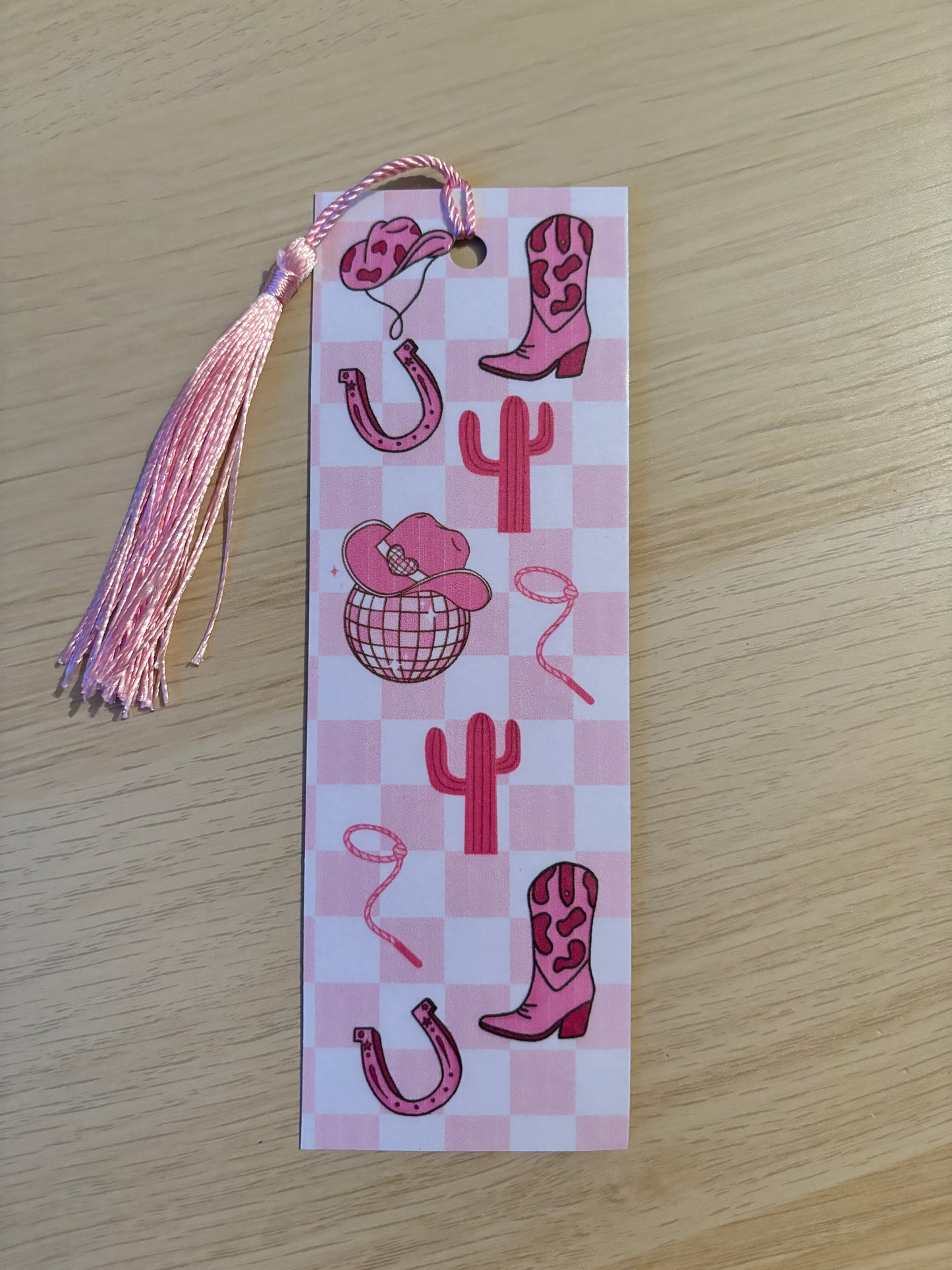 Chequered pInk cowboy bookmark